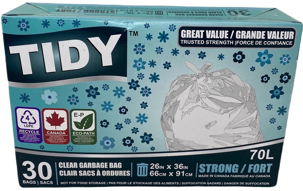 Tidy Clear Garbage Bags 70l