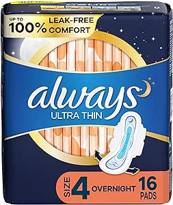 Always Thin Ultra Sanitary Pads Overnight W/wing 16 Pads