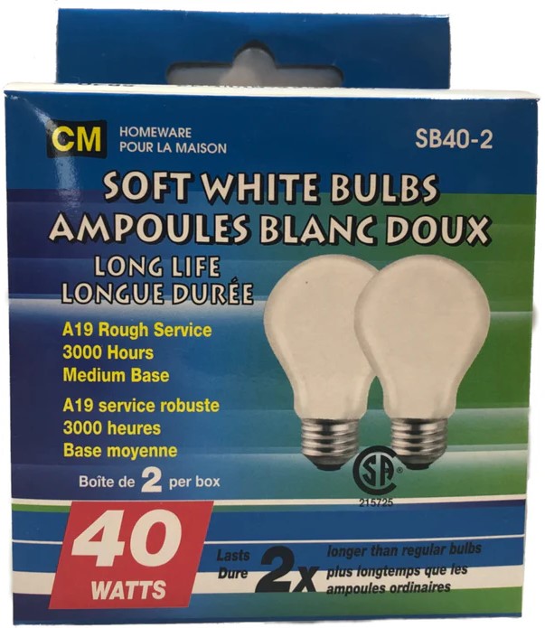 CM Soft White Bulbs 2X40w
