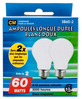 CM Soft White Bulbs 2X60w