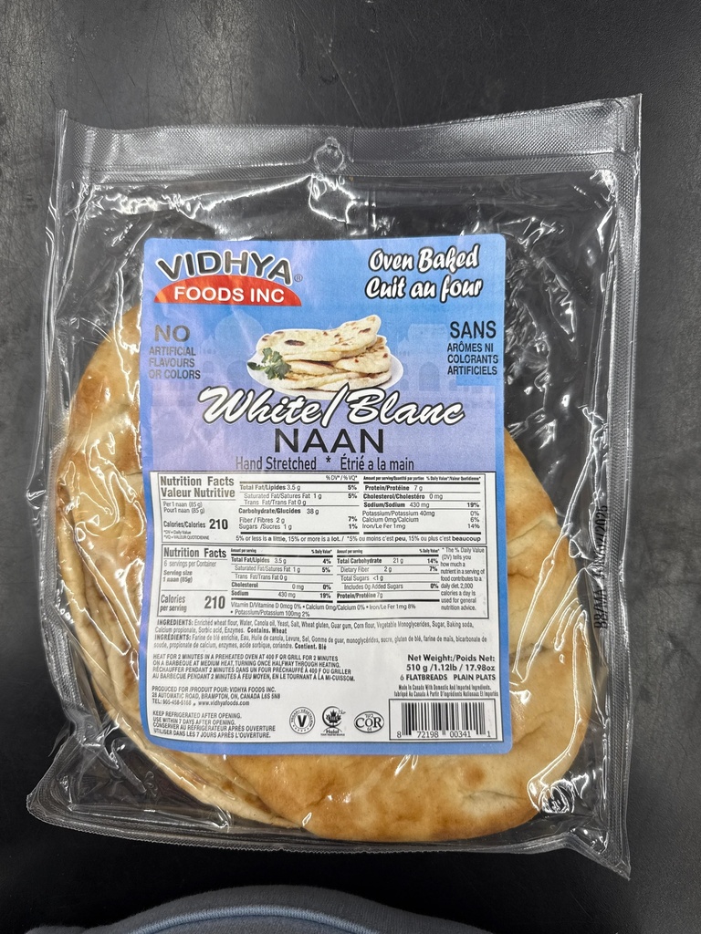 Vidhya Plain White Naan 340g