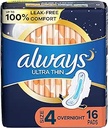 Always Thin Ultra Sanitary Pads Overnight W/wing 16 Pads